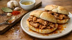 Bifanas no pão à portuguesa: carne tenra e molho curto com alho e vinho branco