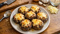 Cogumelos recheados com carne no forno: gratinados, suculentos e fáceis de fazer