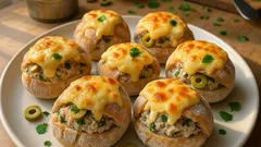 Bolas saloias com pasta de atum e queijo gratinado: petisco de forno em 15 minutos