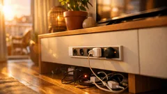 Adeus régua atrás do sofá: como uma calha elétrica modular organiza a casa e poupa energia