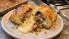 Camembert recheado em massa folhada com presunto: crocante fora, cremoso dentro