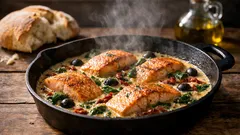 Salmão com natas e tomate seco pronto em 20 minutos numa só frigideira