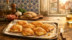 Folhados de massa folhada com queijo e fiambre prontos em 30 minutos