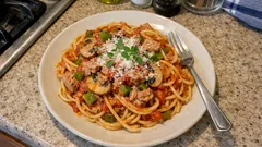 Esparguete de atum com molho de tomate bem apurado — pronto em 20 minutos