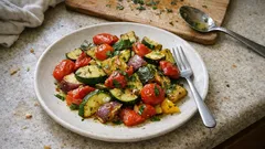 Tabuleiro de Verão no forno: refeição leve numa só assadeira, pronta a servir