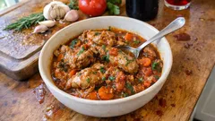 Coelho guisado à portuguesa: marinada de vinho e mostarda para carne bem macia