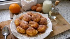 Malassadas de São Miguel altas e fofas — com laranja, aguardente e açúcar com canela