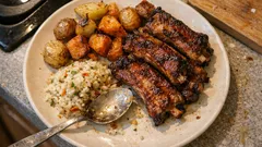 Entrecosto no forno com marinada de laranja e limão — e batatas no mesmo tabuleiro