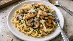 Fettuccine com frango e cogumelos: cremoso, fácil e pronto para o jantar