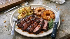 Churrasco de verão com ananás e funcho grelhados — simples, suculento e fresco