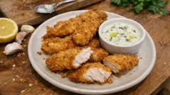 A dica dos 5 minutos para panados de frango bem estaladiços (com molho de iogurte)