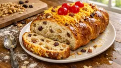 Trança Pascal fofa e rica: massa lêveda com frutos secos e sultanas, perfeita para a Páscoa