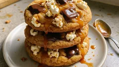 Bolachas de pipocas com caramelo e chocolate: crocantes e prontas num instante