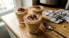 Mousse de cappuccino cremosa em copinhos — sobremesa fria pronta com poucos passos