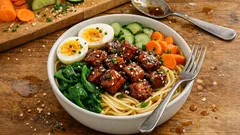 Porco teriyaki com esparguete e legumes: o truque para ficar bem brilhante