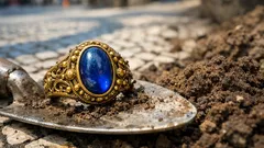 Encontraram um anel medieval de ouro com pedra azul a 7 cm do chão numa cidade da Noruega