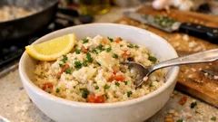 Arroz de bacalhau malandrinho: refogado bem apurado e arroz carolino no ponto