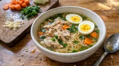 Sopa de Páscoa com galinha e aletria: caldo bem apurado e hortelã no fim