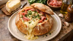 Pão recheado com Queijo da Serra e presunto: cremoso no forno em poucos minutos