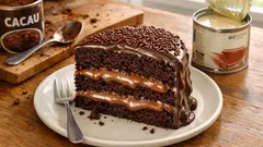 Bolo brigadeiro com recheio e cobertura: húmido, fácil e perfeito para festas
