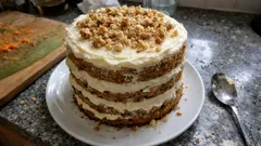 Bolo pascal húmido de cenoura, ananás e noz — com cobertura cremosa de queijo