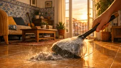 O truque do saco de plástico na vassoura que apanha pó e pelos sem levantar nuvem