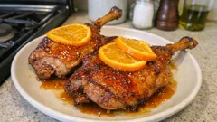 Pernas de pato com laranja e mel no forno: pele dourada e molho cítrico fácil