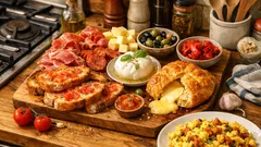 Tábua de tapas para partilhar: camembert em folhado e ovos com farinheira