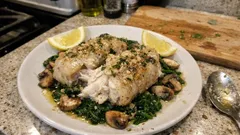 Perca do Nilo no forno com espinafres e cogumelos — leve e sempre suculenta