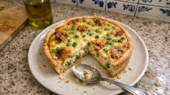 Quiche de ervilhas e farinheira: cremosa por dentro e com base bem estaladiça