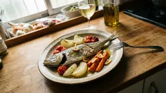 Carapaus no forno com legumes assados: jantar leve e cheio de sabor