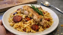 Arroz de coelho no forno com alecrim e chouriço — malandrinho e cheio de sabor
