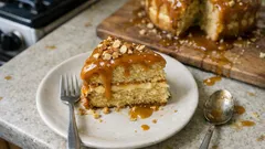 Bolo de caramelo com amêndoa e cobertura cremosa de leite condensado