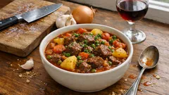 Carne à portuguesa no tacho: guisado de vaca com batata e molho bem apurado